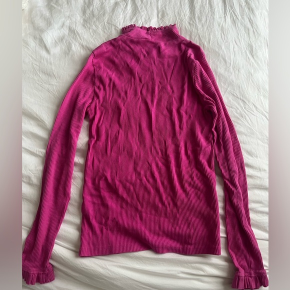 J. Crew Fuchsia Ruffled & Ribbed Long Sleeve Top - Picture 3 of 3